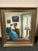 B Berg : A lady reading by a balcony, oil on canvas,