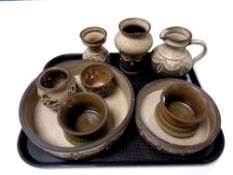 A tray of nine pieces of 20th century Scandinavian pottery