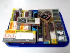 A tray of Wrenn N gauge micro model trains and Grafar N gauge model trains