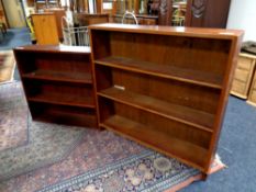 Two sets of 20th century teak open bookshelves