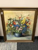 Continental school : Still life with flowers in a vase, oil on canvas,