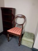 A Victorian mahogany balloon back chair together with a set of open bookshelves in a mahogany