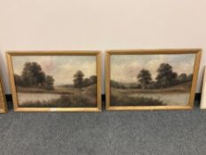 19th century school : A thatched building by a lake, oil on canvas, 75 x 50 cm,