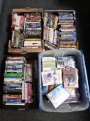 Three boxes and a crate of DVDs and Blu Rays