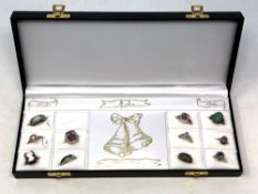 Eleven silver rings including two Pandora rings, antique hard stone cameo ring.