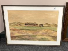 20th century school : Buildings by a hillside, watercolour,