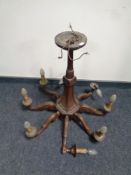 An antique beech wood eight branch chandelier (as found)
