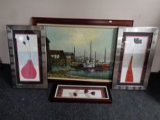 An oil on canvas, fishing boats in a harbour, signed Jones,