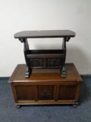 An Old Charm magazine rack together with a 20th century oak blanket box