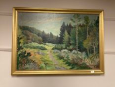 Continental school : Foot path through woodland, oil on canvas,