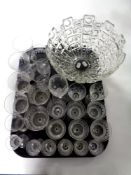 A tray containing a quantity of Edwardian etched glassware together with a cut glass fruit bowl
