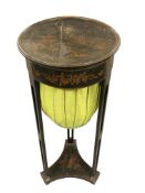 An early 19th century chinoiserie lacquered sewing table, with lift out tray compartment,