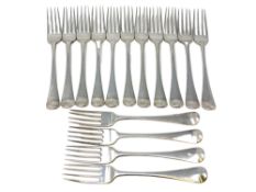 A set of fifteen George III silver table forks, maker WT, London 1763(?).