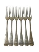 A set of six Edwardian silver dessert forks, Daniel & John Wellby, London 1908.