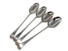 A set of four Georgian silver basting spoons, marks rubbed, length 27cm.