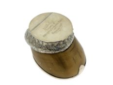 An Edwardian silver mounted horse hoof trinket box, with inscription 'Roan Cob,