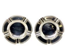 A pair of Elizabeth II silver ashtrays, marked 'The Bobby Shafto, 4th June 1957', Walker & Hall,