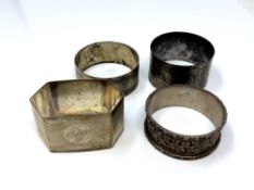 Four assorted silver napkin rings CONDITION REPORT: 91.