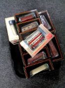 A tray containing ten exclusive first editions die cast buses,