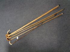 A collection of sticks to include shepherd's crooks,