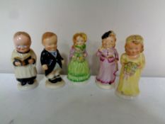 Five Goss wedding figures; The Parson, The Bridegroom, The Bride,
