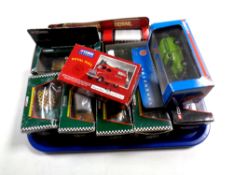 A tray of ten die cast vehicles : delivery vans, minis,