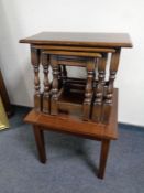A nest of three oak tables together with a contemporary oak lamp table