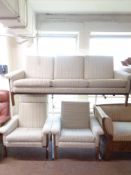 A mid 20th century Scandinavian rosewood framed three piece lounge suite upholstered in a beige