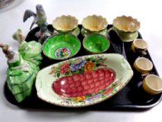 A tray of assorted ceramics : Maling bowls and dish, bookends, grapefruit dishes,