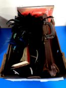 A box containing four volumes erotica, a leather Gladstone bag, a military style tunic,