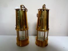 Two miniature brass miner's lamps