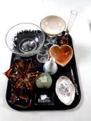 A tray of assorted glass ware and ceramics - Jasperware, trinket pot,