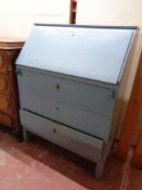 A painted 20th century bureau fitted three drawers