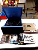 A Steepletone record player together with a small quantity of records to include Cindy Lauper,