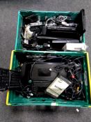 Two boxes containing a large quantity of miscellaneous electricals and cabling to include foot