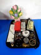 A tray containing miscellaneous to include Russian Tourist trinket box,