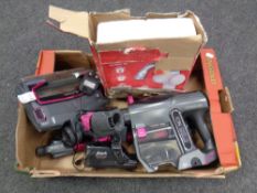 A box containing four glass paperweights, an instant hot water tap,