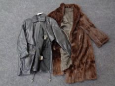 A fur coat together with a Modern Classics leather jacket,