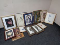 A box containing a quantity of needlepoint pictures to include ballerinas, Henry VIII and wives,