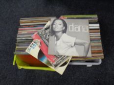 Two boxes containing a quantity of vinyl LPs to include Queen, Eric Clapton, The Scorpions, Rush,