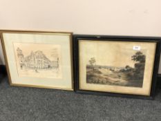 A 19th century coloured engraving, Albano from the Road to the Lake,