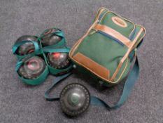 A crate containing two sets of lawn balls,