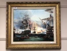Dallas K Taylor : The Bombardment of Algiers, oil on board,