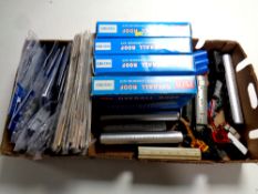 A box containing Hornby rolling stock to include Tees Tyne Pullman coaches, wagons etc,