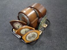 A tray of collection of six 20th century mantel clocks : Westfield Art Deco clock, Smiths Enfield,