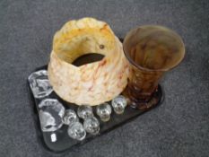 A tray of assorted glass ware : crystal animal paperweights, shot glasses,