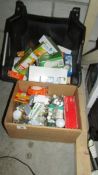 Two boxes of assorted light bulbs.