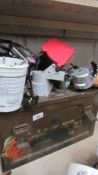 A metal MOD ammo box, two drill/saw sharpeners and a tub of good quality drill bits.