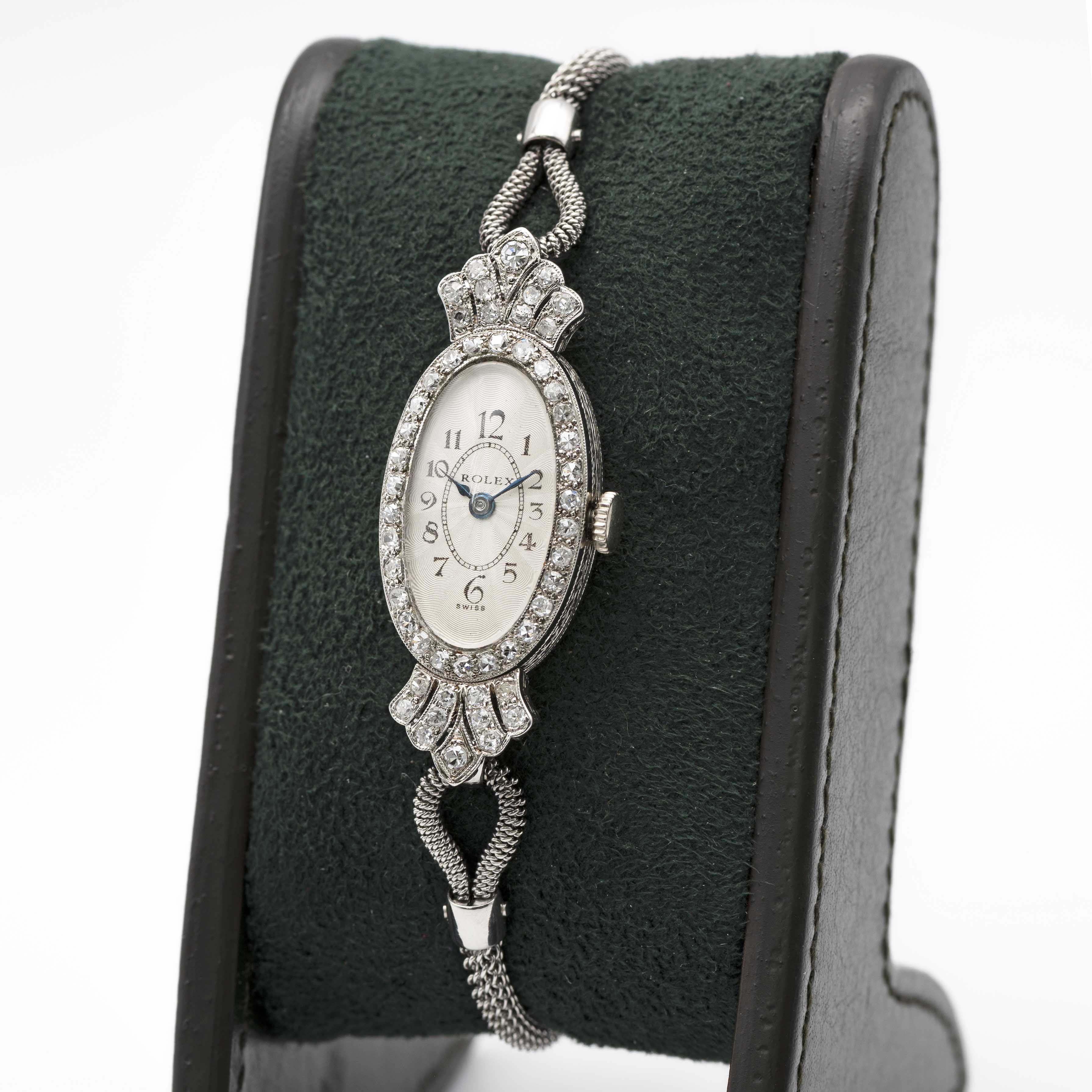 A LADIES FINE SOLID WHITE GOLD & DIAMOND ROLEX COCKTAIL BRACELET WATCH CIRCA 1926, WITH GUILLOCHE - Image 3 of 10