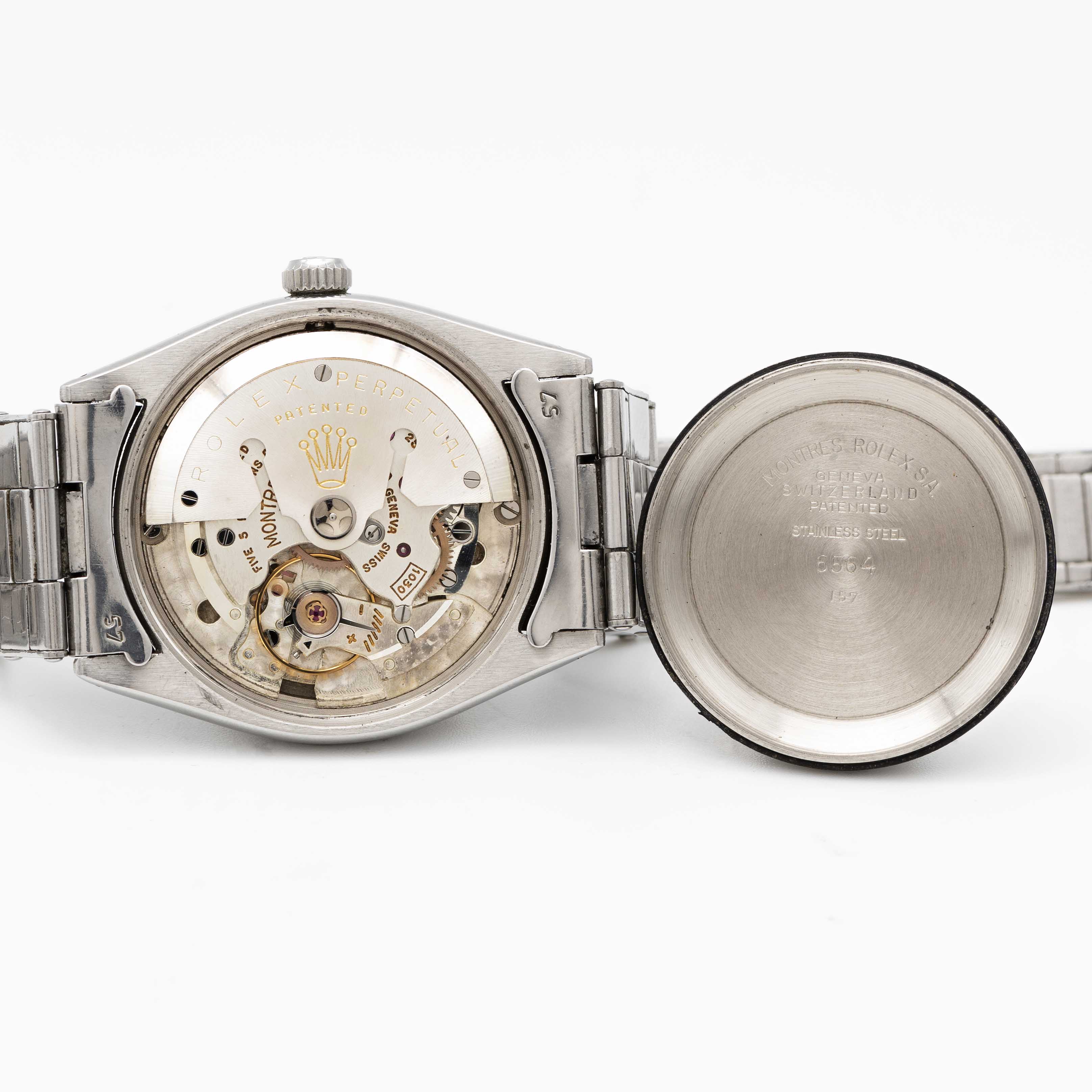 A GENTLEMAN'S STAINLESS STEEL ROLEX OYSTER PERPETUAL BRACELET WATCH DATED 1957, REF. 6564 WITH - Image 9 of 12